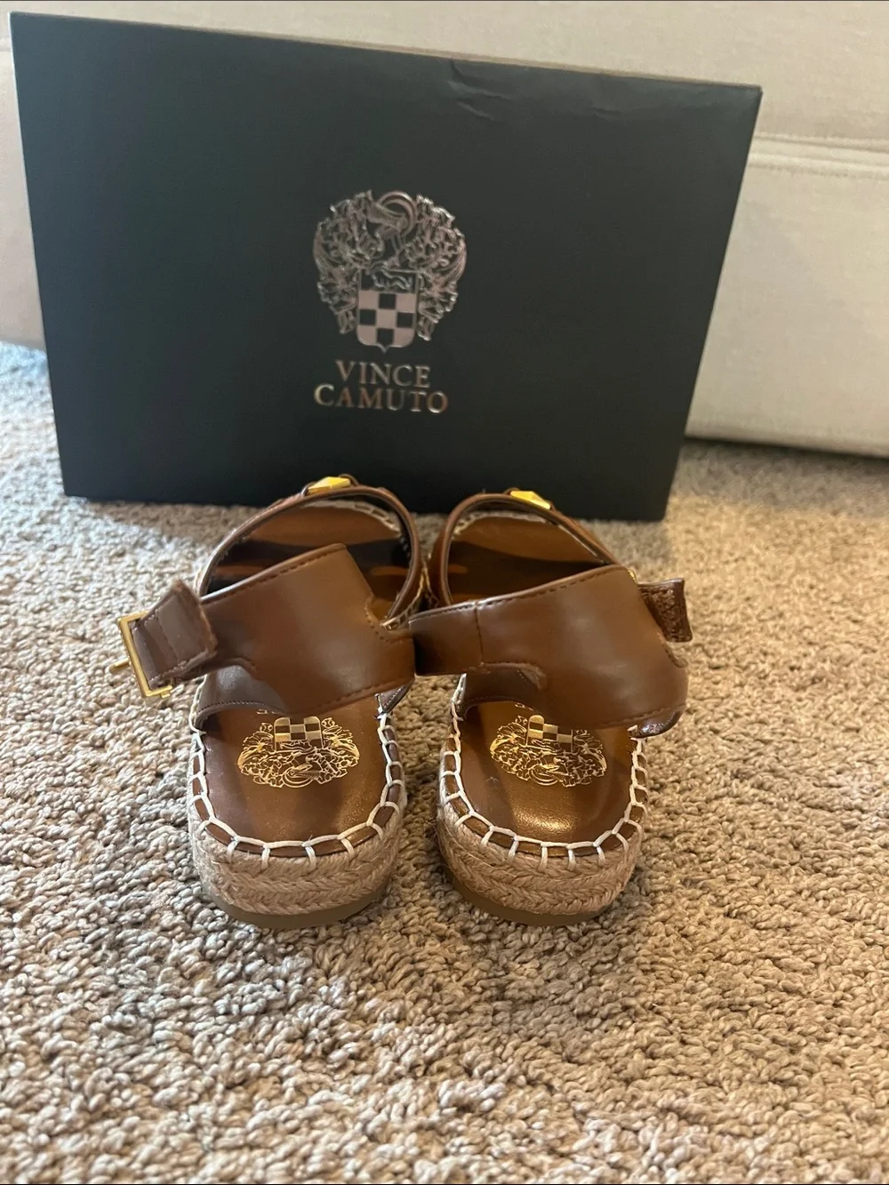 Vince Camuto Mariah Tan Brown Leather Ankle-Strap Espadrille Sandals